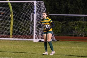 Junior Sonoma Kasica as goalkeeper against St. Pete High on November 28th, 2022. The game was won 8-0 by the Shorecrest Girls Varsity soccer team. Photo via eliseshcreiner.smugmug.com.
