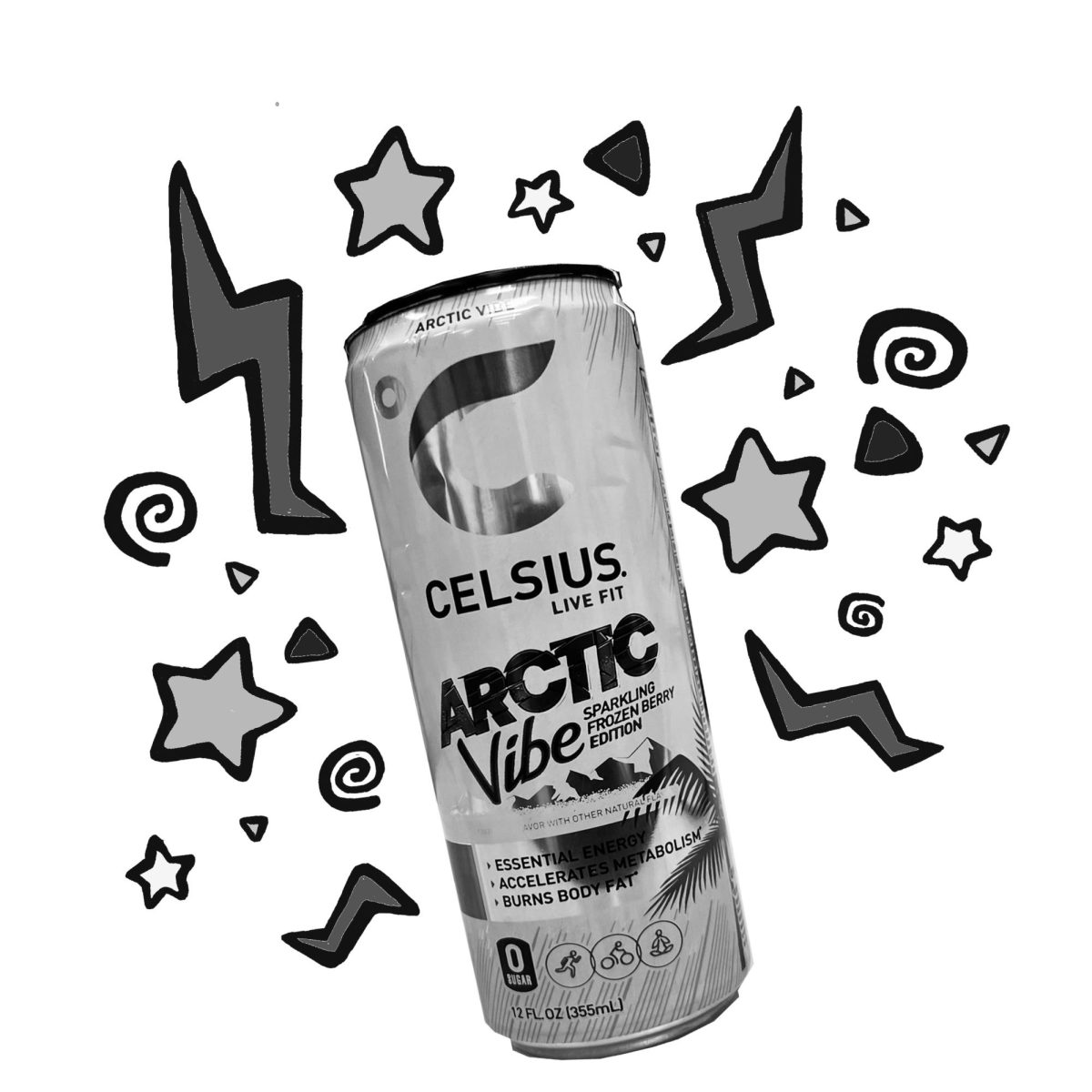 A can of Celsius flavored “Arctic Vibe” purports to boost metabolism and burn body fat. Arctic Vibe is described as “an icy chill of refreshing Frozen Berry flavor” by the Celsius company.