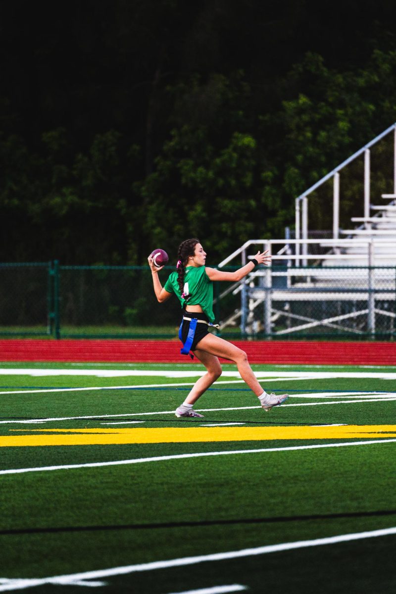 Senior Sammy Beltran gets ready to throw the ball during the inaugural season of flag football in a game against Berkeley Prep on September 18th, 2024. 