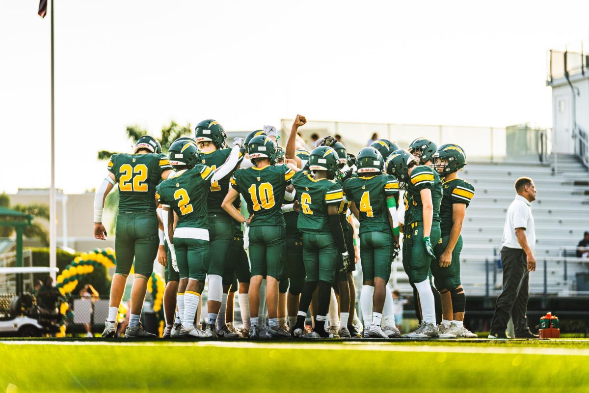 The 2024-2025 varsity football team before their game vs. Lake Mary Prep on September 20th. This game was a part of the unveiling of the new Haskell Field. The Chargers won 52-14. 