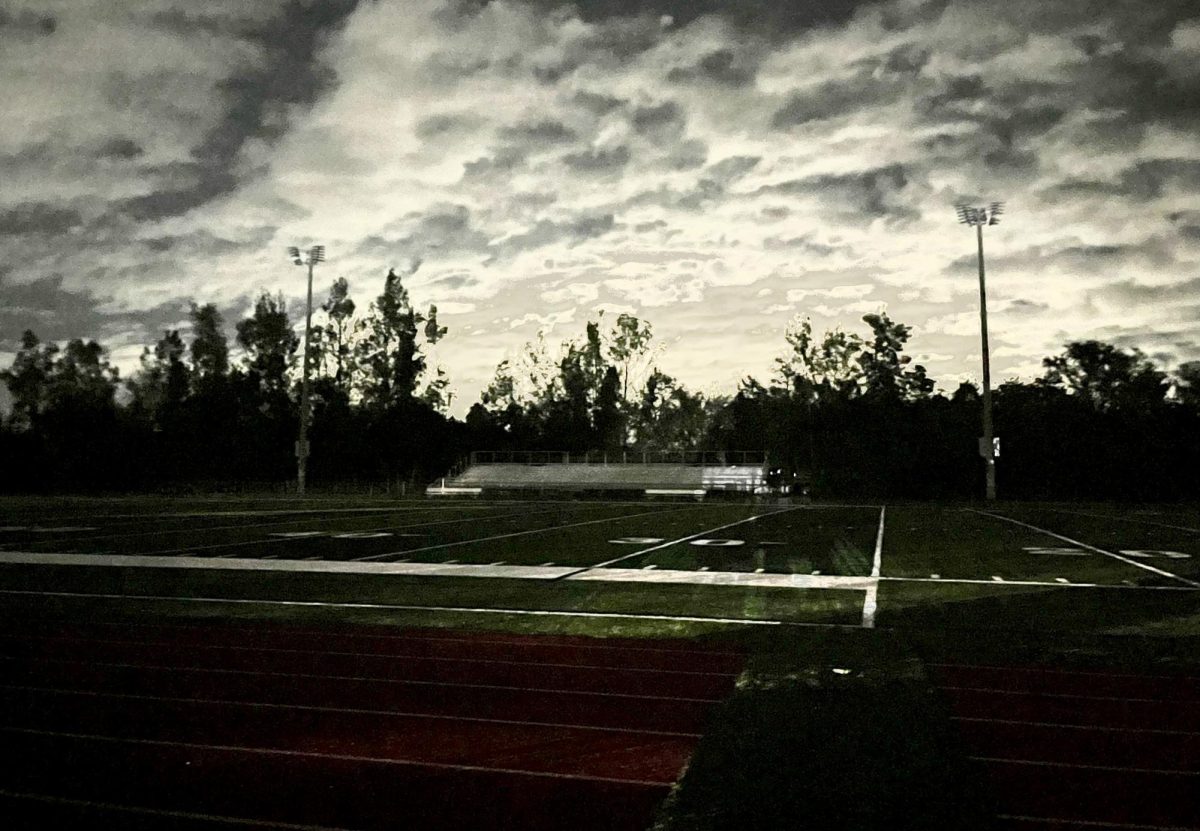 Haskell Field with all of its stadium lights out. The power turned off due to a city-wide outage during the varsity boys soccer team’s 1-0 win over Tampa Catholic. 
