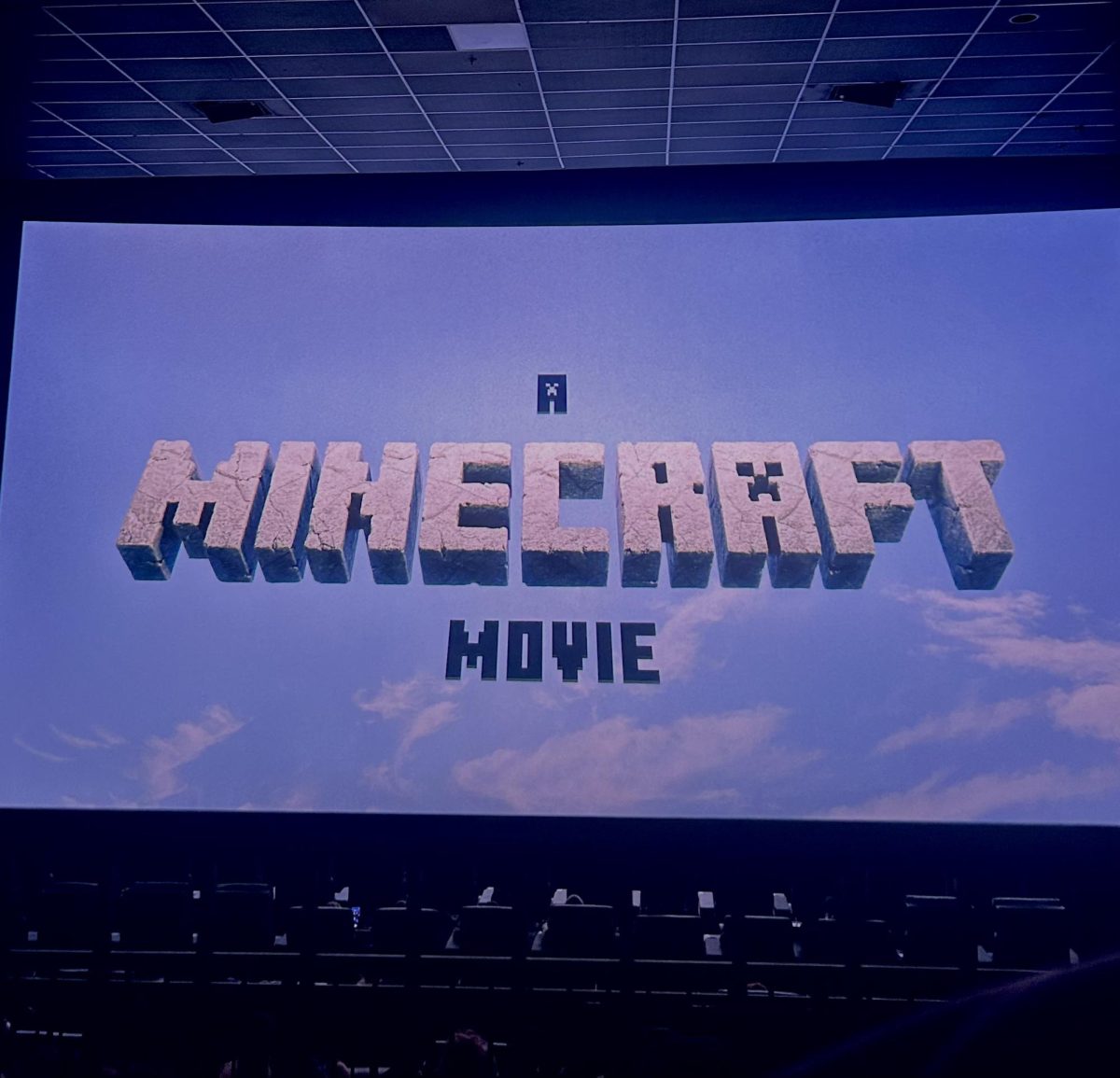 The opening to A Minecraft Movie, in theatres. The screen reads the title of the movie with the classic Minecraft logo.