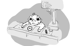 A baby is hard at work on his local assembly line
