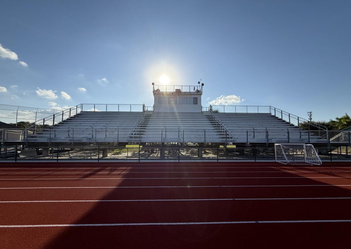 The bleachers at Haskell Field sit empty. This is a unfortunately a common sight at Shorecrest sporting events. 